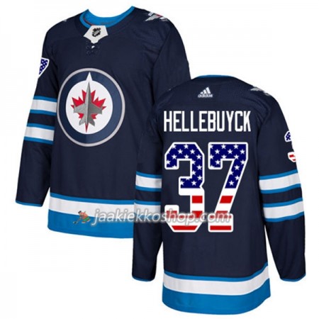 Miehille NHL Winnipeg Jets Pelipaita Connor Hellebuyck 37 Adidas 2017-2018 Marine Sininen USA Flag Fashion Authentic